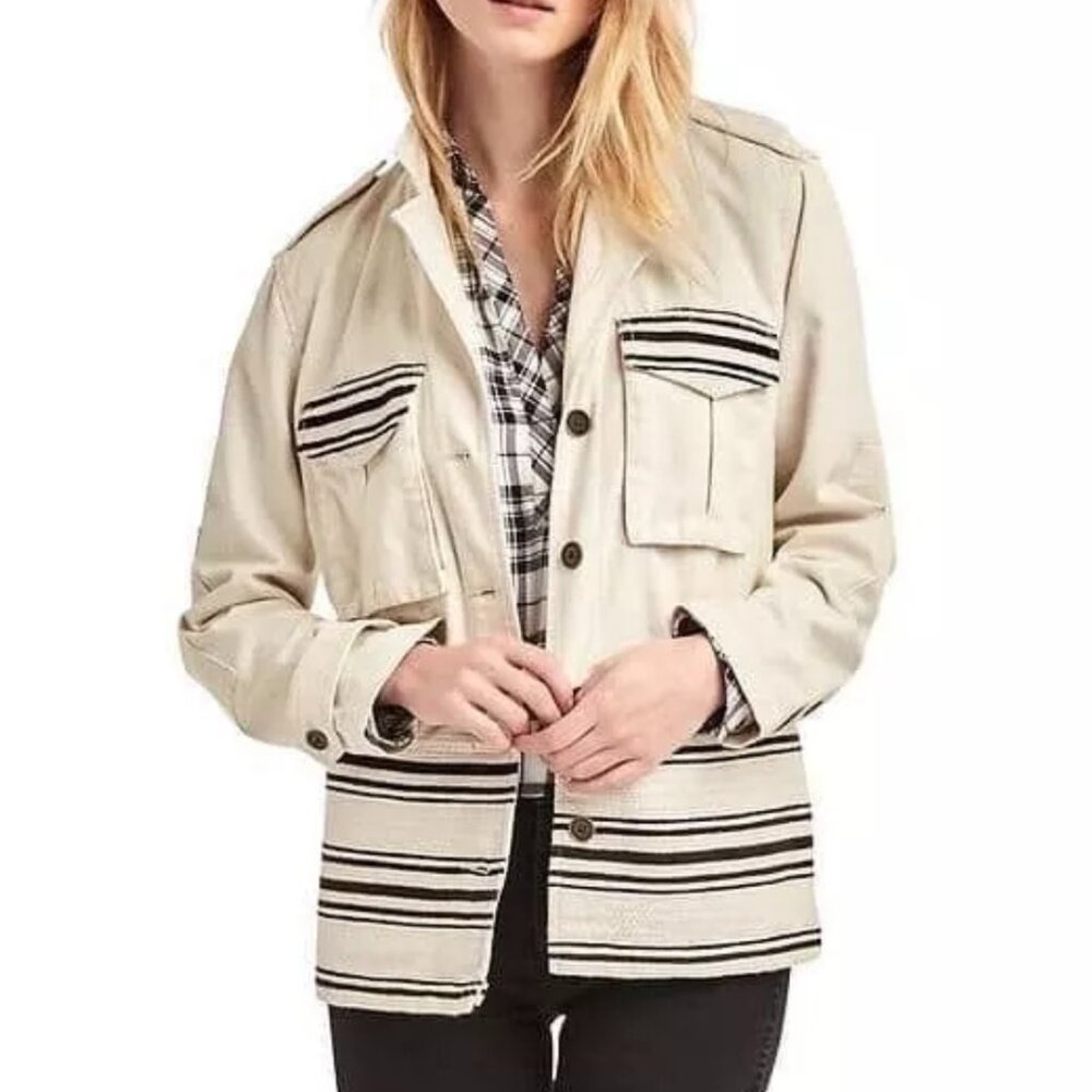 NEW Gap Combo Utility Relax Fit‎ Ecru Denim Jacket Bohemian Chic XS